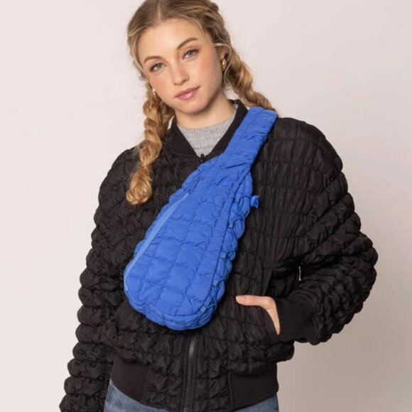 NWT Blue Brielle Quilted Puffer Sling Bag | Lightweight Crossbody Chest Bag - Picture 1 of 3